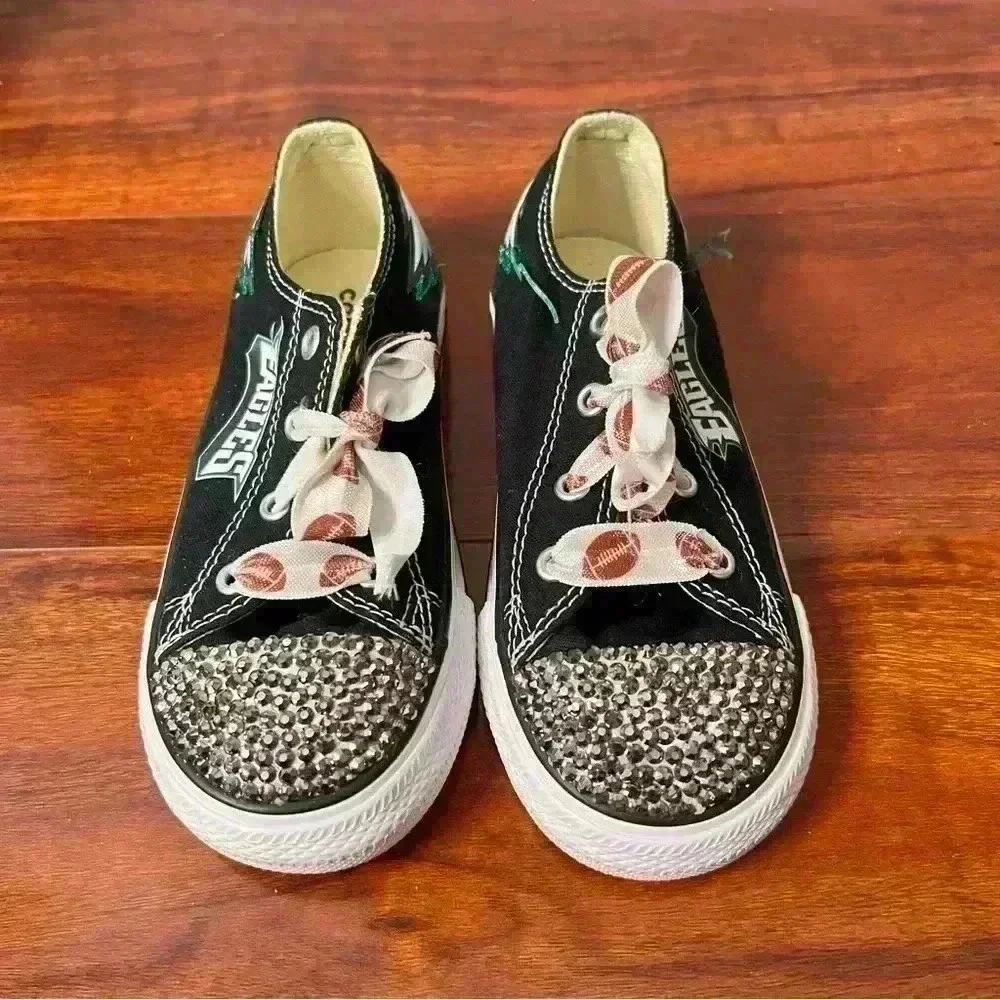 Philadelphia Eagles Converse Toddler Girls Size 10 Football Bedazzled All Star - Picture 1 of 10